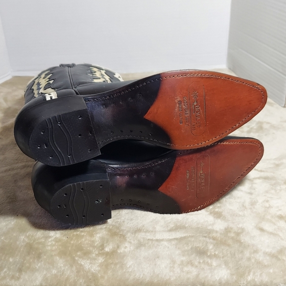 Boulet Black White Leather Glitter Overlays Pointed Toe Western Boots Women's - Picture 14 of 16